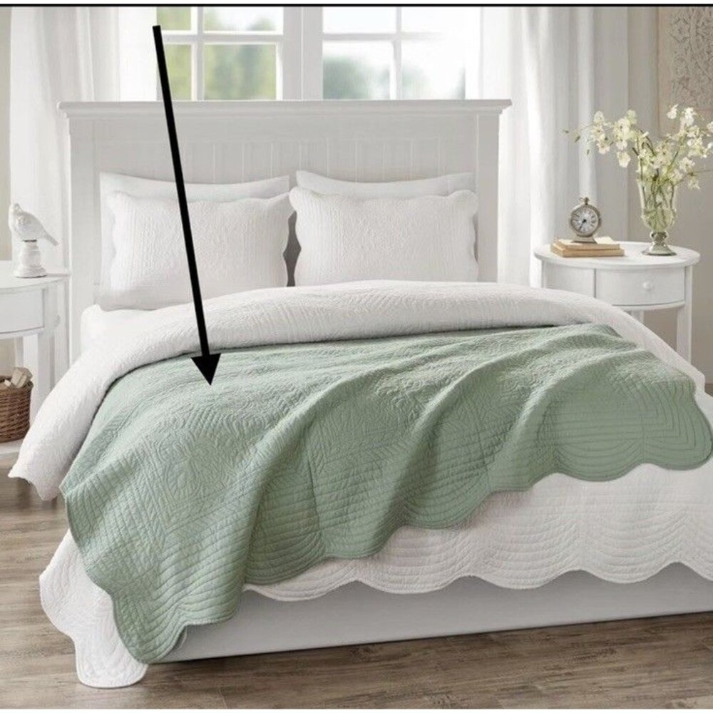 Madison Park 60"x72" Marino Quilted Throw Blanket with Scallop Edges Green